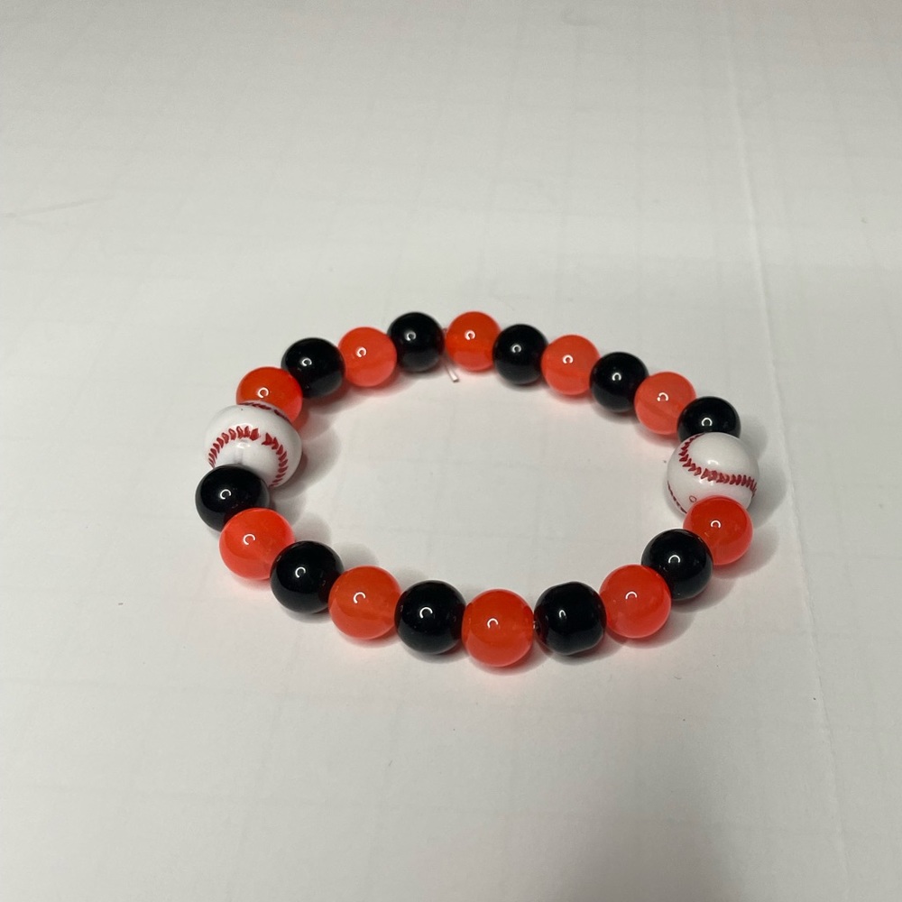 Handmade Elastic Orange and Black Baseball Bracelet